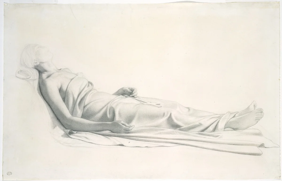 Drapery Study for the Figure of the Dying Mary Magdalen by Paul Delaroche, drawing, 1815-1856