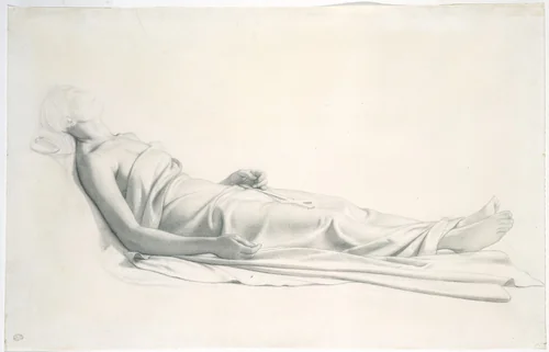 Drapery Study for the Figure of the Dying Mary Magdalen by Paul Delaroche, drawing, 1815-1856