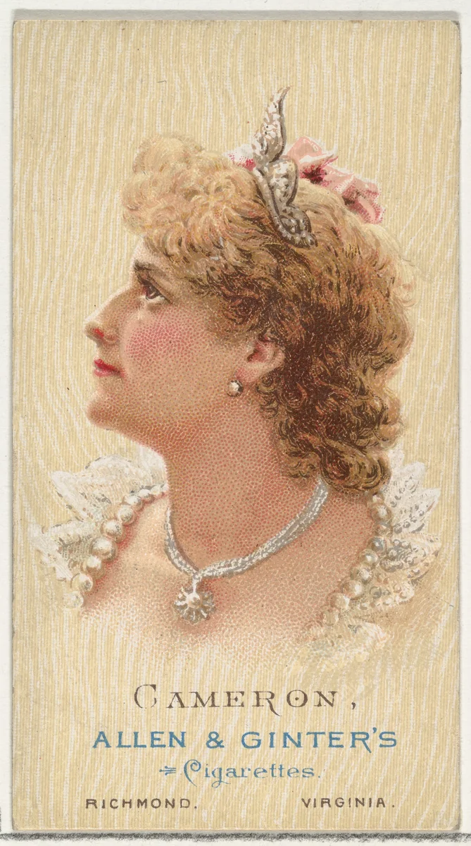 Cameron, from World's Beauties, Series 2 (N27) for Allen & Ginter Cigarettes by Allen & Ginter, print, 1888