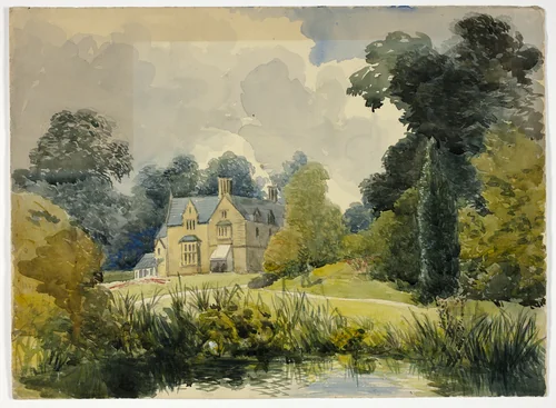 Manor House Seen from Pond by Unknown Artist, painting, 1800-1899