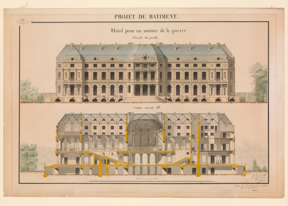 Project for a Headquarters of a War Ministry by Wagner, drawing, 1853