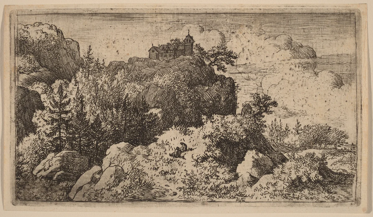 Firs in the Defile by Allart van Everdingen, print, 1645-1656
