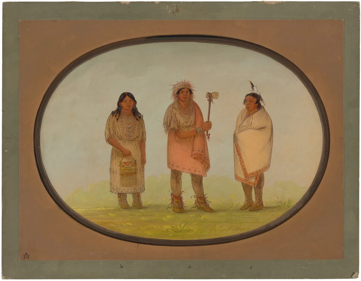 Three Piankeshaw Indians by George Catlin, painting, 1861-1869