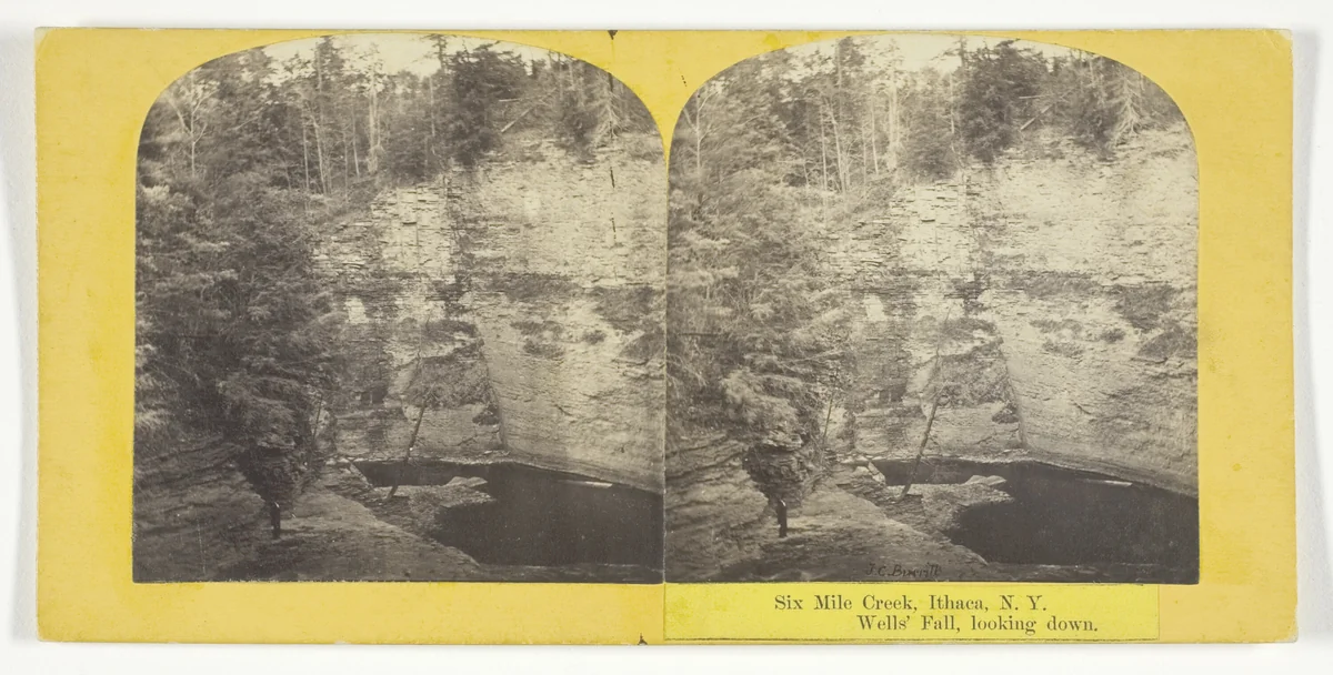 Six Mile Creek, Ithaca, N.Y. Well's Fall, looking down by J. C. Burritt, photograph, 1860-1865