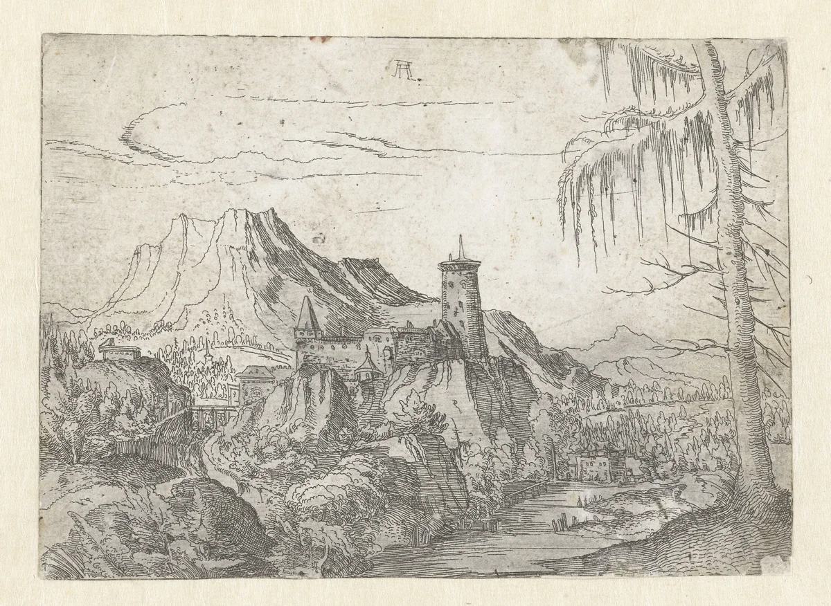 Landschap met groot kasteel by Unknown, print, 1506-1522