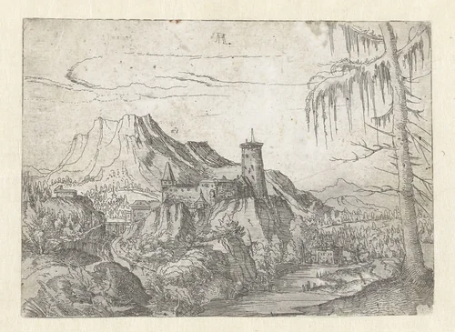 Landschap met groot kasteel by Unknown, print, 1506-1522