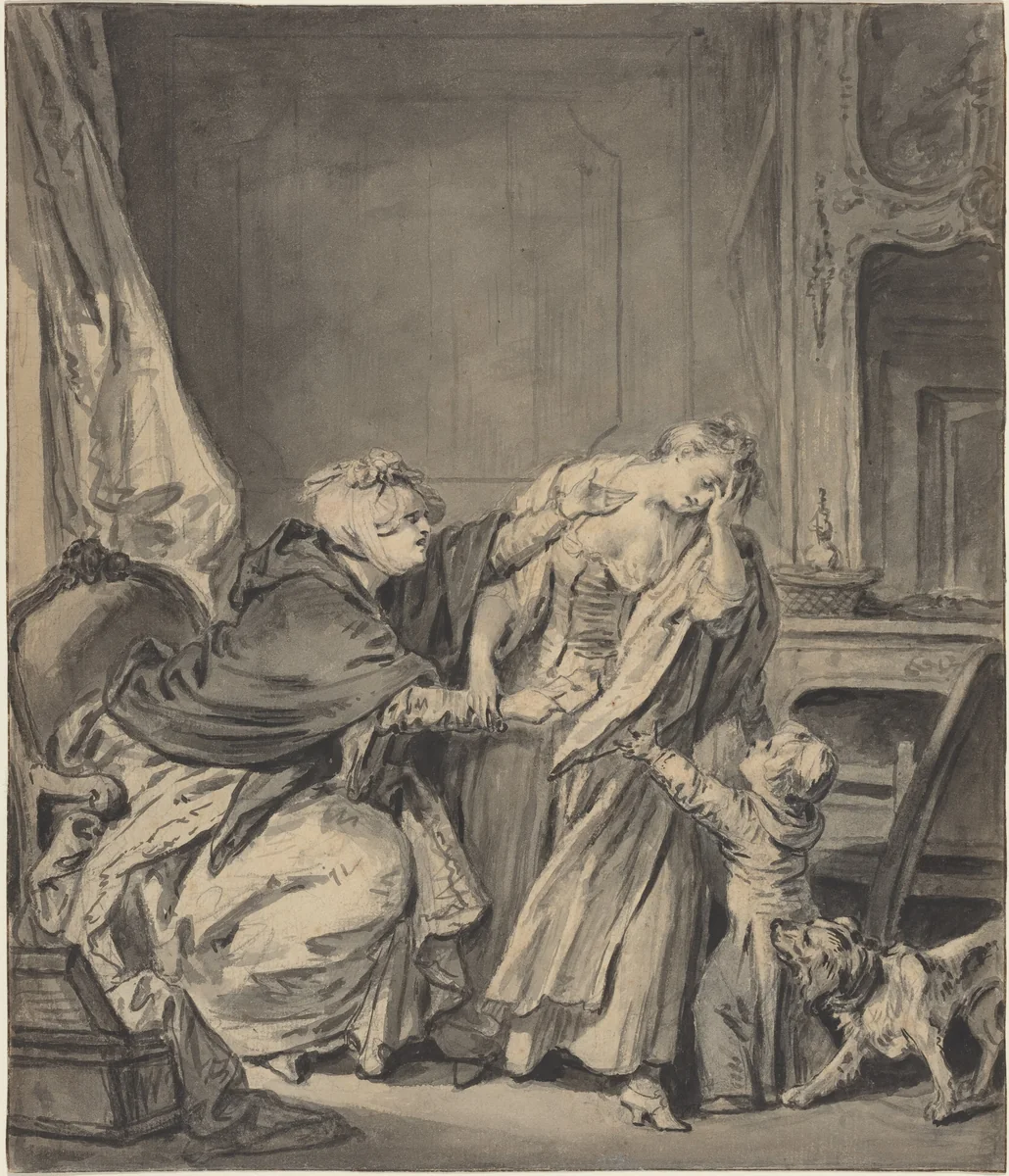 The Angry Mother by Jean-Baptiste Greuze, drawing, 1725-1805