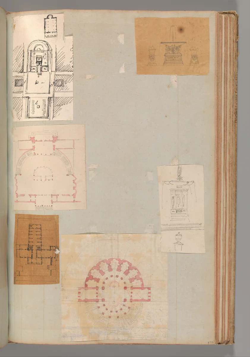 Page from a Scrapbook containing Drawings and Several Prints of Architecture, Interiors, Furniture and Other Objects by Charles Percier, book, 1795-1805