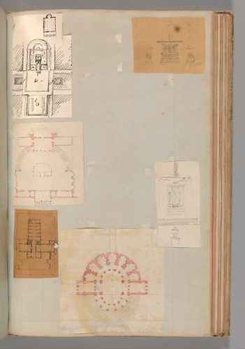 Page from a Scrapbook containing Drawings and Several Prints of Architecture, Interiors, Furniture and Other Objects by Charles Percier, book, 1795-1805