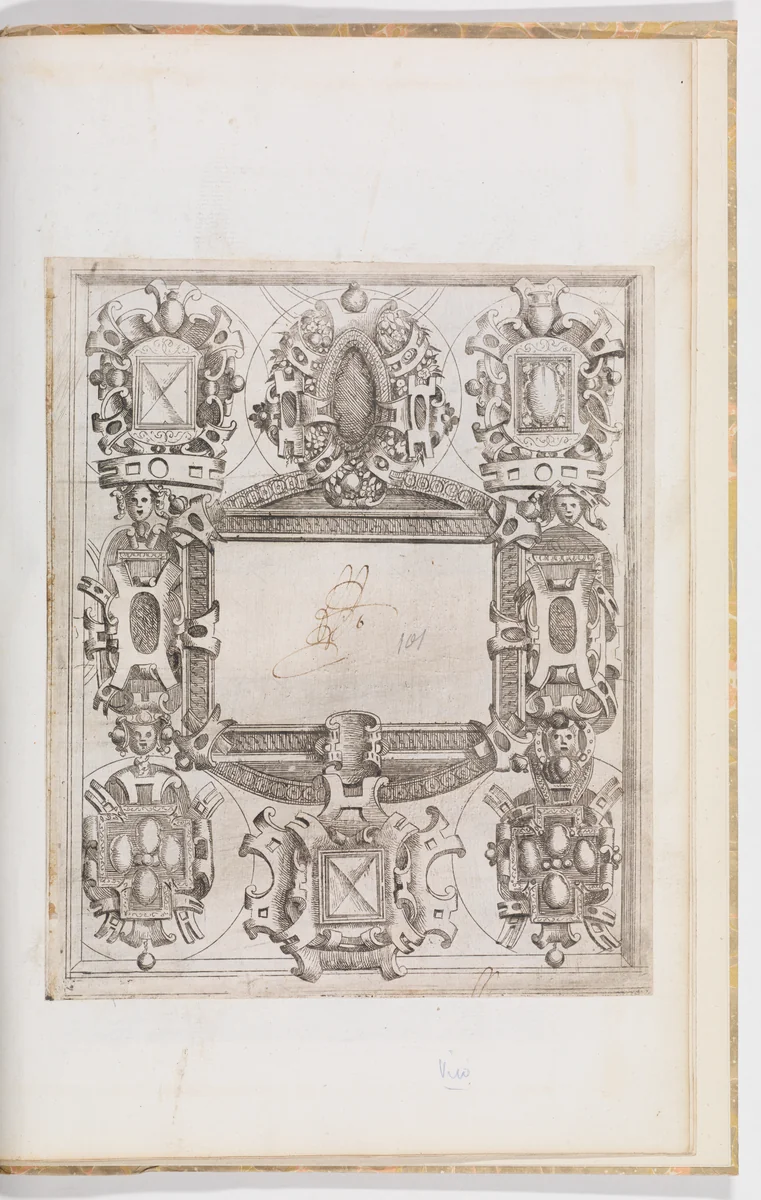 Design for a Cartouche with a Blank Compartment surrounded by 8 Medallions by anonymous, print, 1538-1548