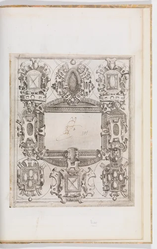 Design for a Cartouche with a Blank Compartment surrounded by 8 Medallions by anonymous, print, 1538-1548