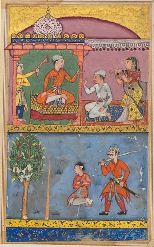 The handmaiden appeals for justice and the prince is taken to the execution site for the fourth time, from a Tuti-nama (Tales of a Parrot): Eighth Night by Tara, painting, 1555-1565