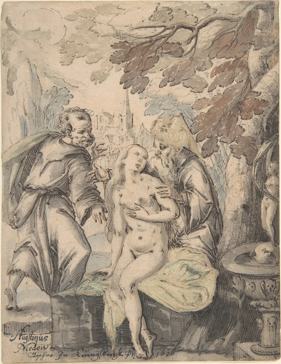 Susanna and the Elders by Augustin Medow, drawing, 1622-1660