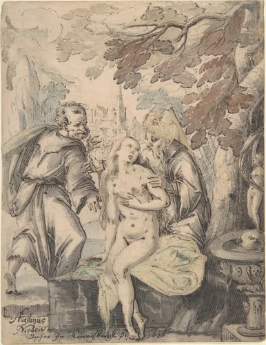 Susanna and the Elders by Augustin Medow, drawing, 1622-1660