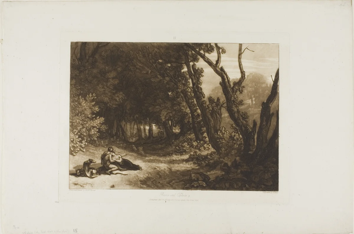 Procris and Cephalus, plate 41 from Liber Studiorum by Joseph Mallord William Turner, print, 1812
