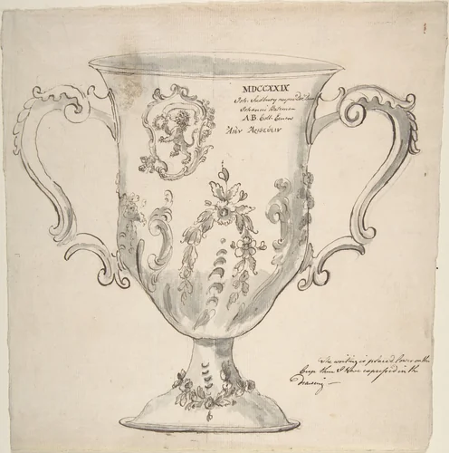 A Silver Urn, inscribed "MDCCXXIX...John Sudbury...Johanni Bateman" by anonymous, drawing, 1828-1840