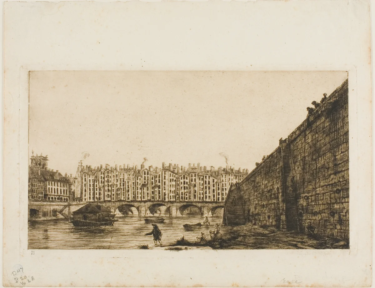 Pont-au-Change, Paris, about 1784 by Charles Meryon, print, 1855