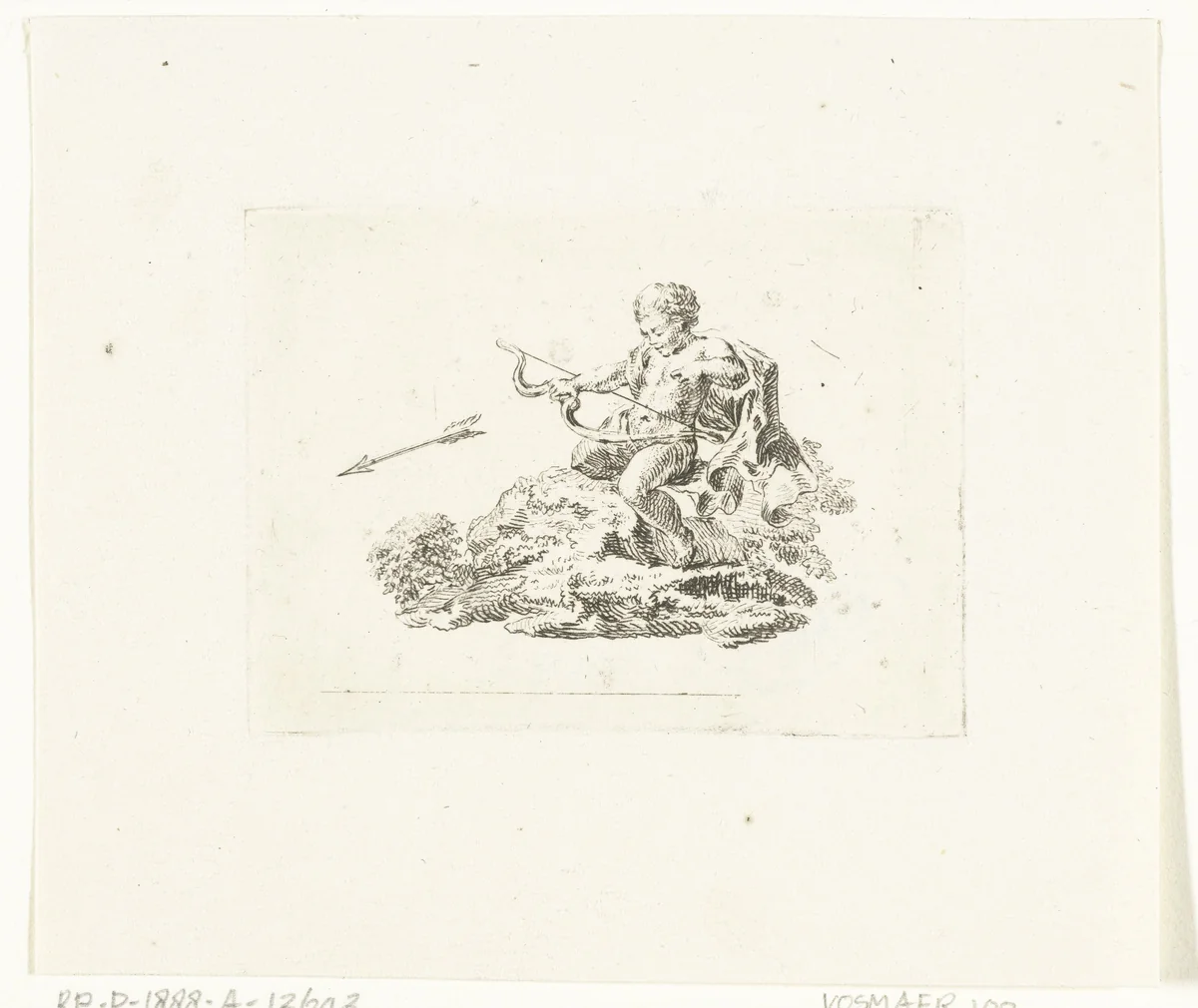 Vignet met Amor die pijl schiet met boog by Willem Bilderdijk, print, 1766-1831