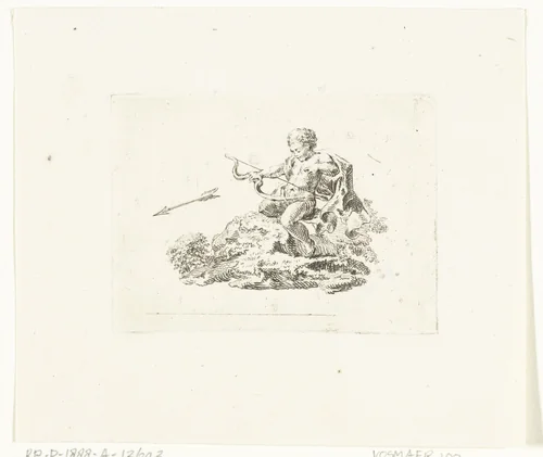 Vignet met Amor die pijl schiet met boog by Willem Bilderdijk, print, 1766-1831
