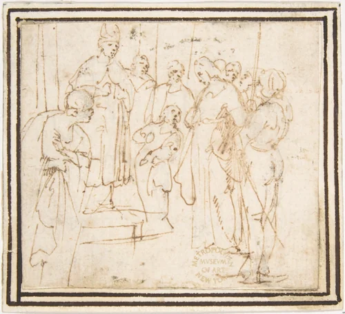 Christ before the High Priest Caiphas by Francesco Allegrini, drawing, 1624-1663