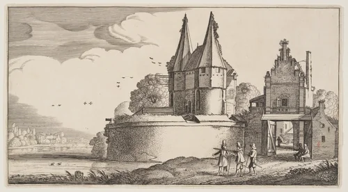 Bastion and Town-Gate on a River, from Landscapes (Playsante Lantschappen) by Claes Jansz. Visscher II, print, 1641