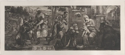 Adoration of the Magi by anonymous, print, 1700-1800