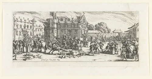 Soldaten plunderen een klooster by Jacques Callot, print, 1633