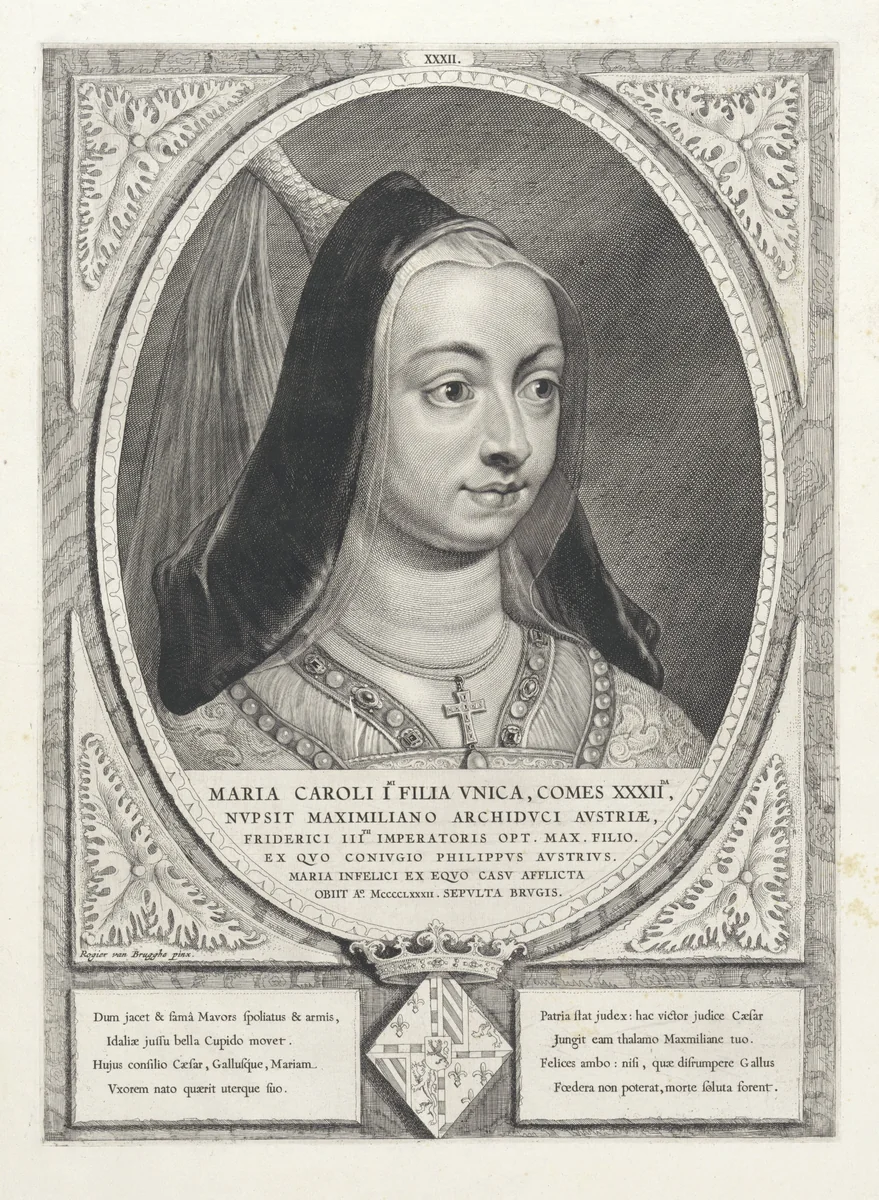 Portret van Maria, hertogin van Bourgondië by Cornelis Visscher, print, 1650