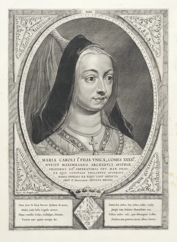 Portret van Maria, hertogin van Bourgondië by Cornelis Visscher, print, 1650