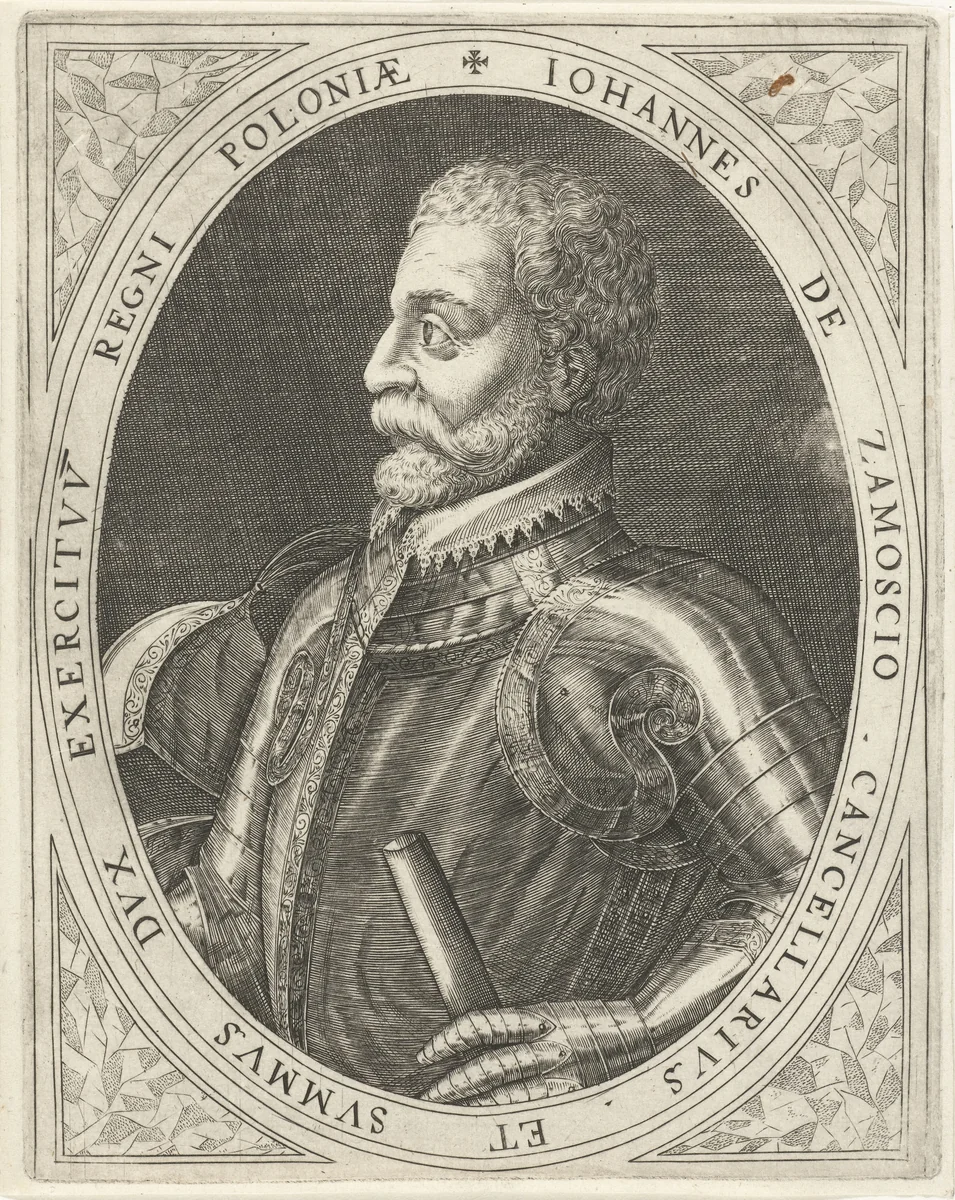 Portret van Jan Zamoyski by Dominicus Custos, print, 1600-1604