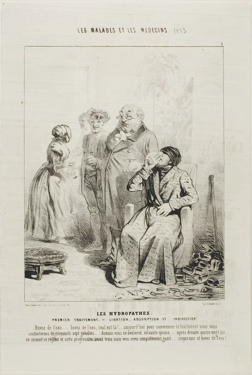 The Hydropaths: First Treatment (plate 1) by Charles-Émile Jacque, print, 1843