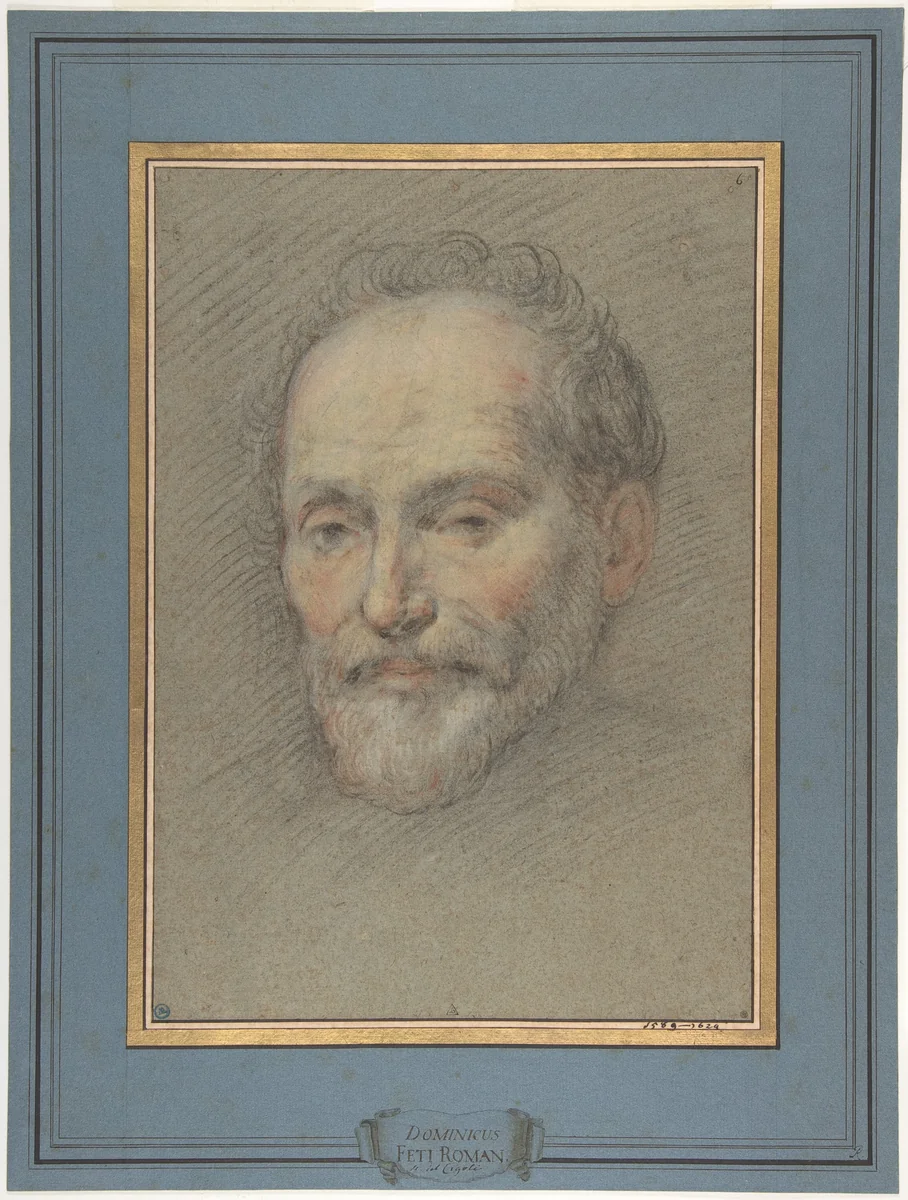 Head of a Bearded Man by Domenico Fetti, drawing, 1588-1623
