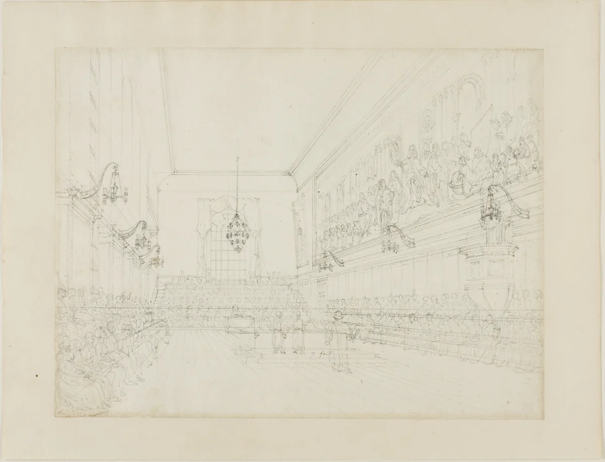 Study for The Hall, Blue Coat School, from Microcosm of London by Augustus Charles Pugin
Thomas Rowlandson, drawing, 1807-1808
