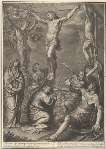 Christ on the Cross Speaks with the Good Prisoner, from The Passion of Christ, plate 20 by Grégoire Huret, print, 1664
