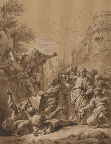 The Raising of Lazarus by Francesco Fontebasso, drawing, 1700-1799