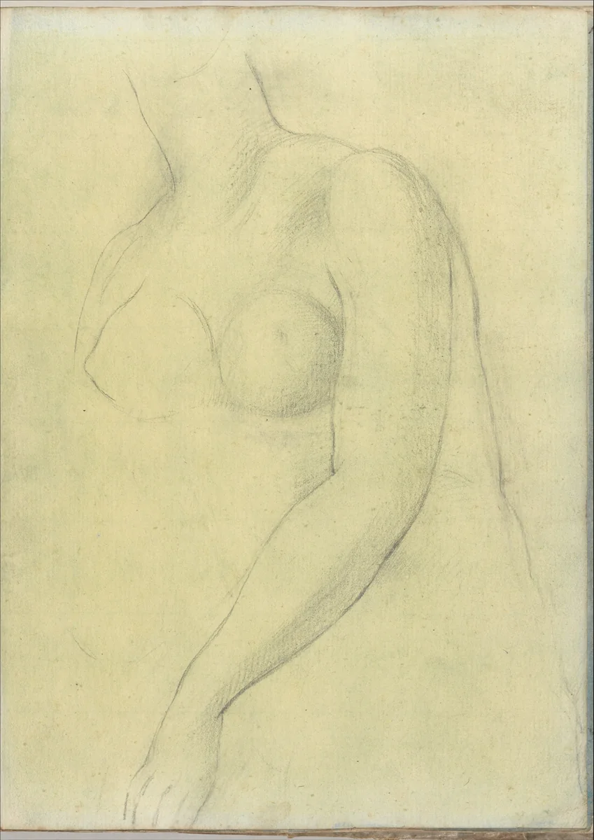 Sketch of a female nude resembling the Medici Venus (Smaller Italian sketchbook, leaf 19 recto) by Joseph Wright, drawing, 1774-1775