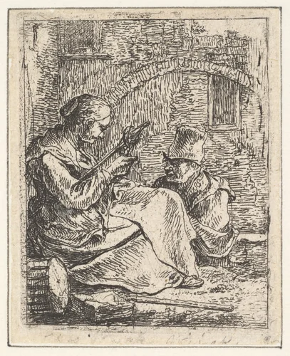 Woman Spinning by Thomas Wijck, print, 1615-1677