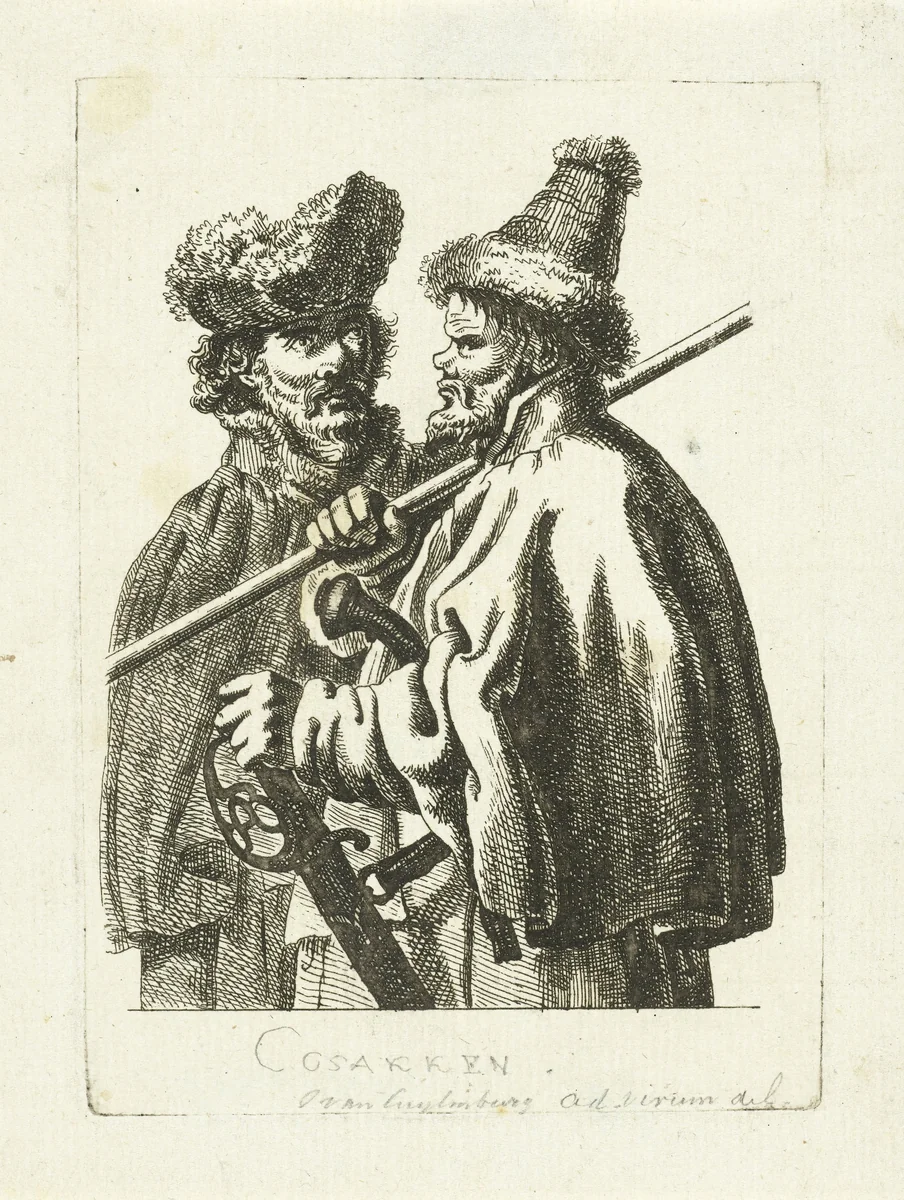 Twee kozakken by Johannes van Cuylenburgh, print, 1803-1841