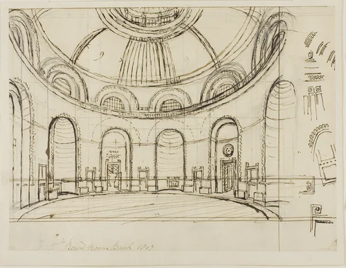 Round Room Bank by Augustus Charles Pugin, drawing, 1807