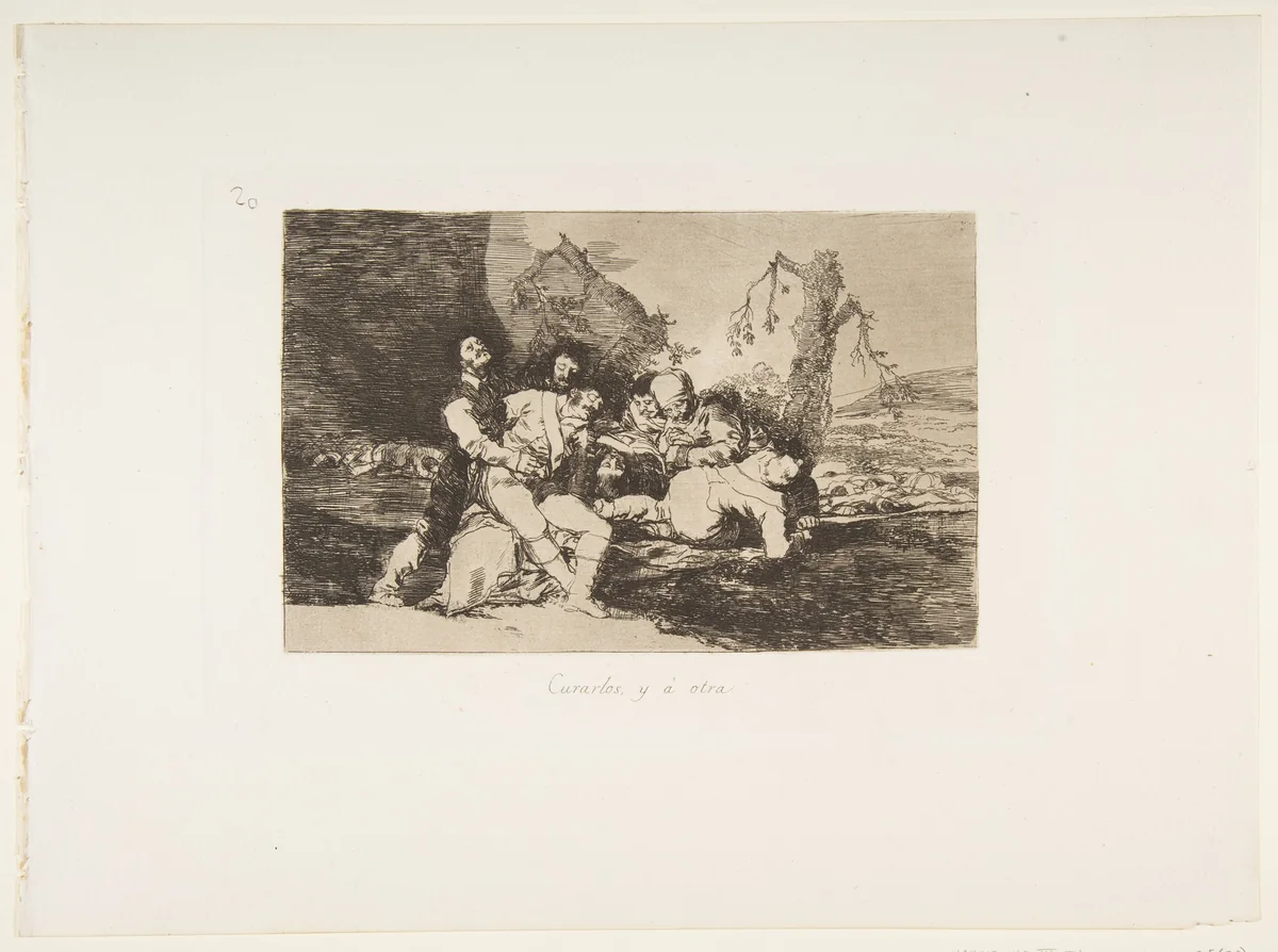 Plate 20 from "The Disasters of War" (Los Desastres de la Guerra): 'Get them well, and on to the next' (Curarlos y á otra) by Goya, print, 1810