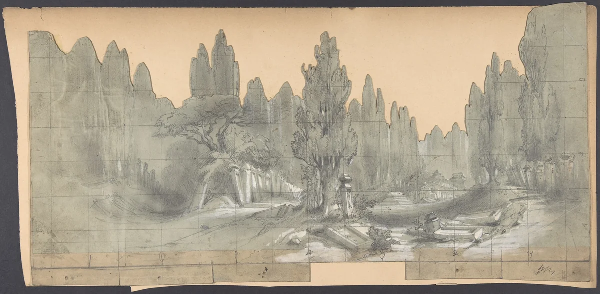 Design for a Stage Set at the Opéra, Paris by Eugène Cicéri, drawing, 1825-1890
