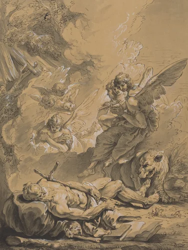 Death of Saint Jerome by Francesco Fontebasso, drawing, 1700-1799