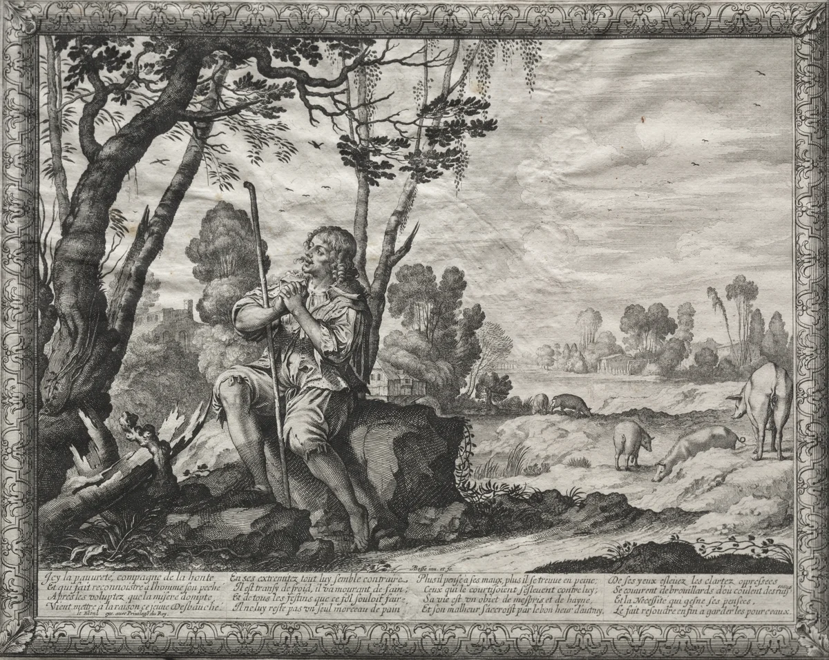 The Prodigal Son: The Prodigal Tending the Pigs by Abraham Bosse, print, 1635