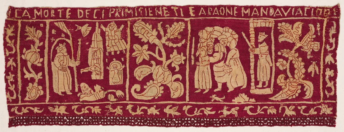 Embroidered Border: The Death of the First Born and the Israelites Sent Away by Unknown, textile, 1500-1699