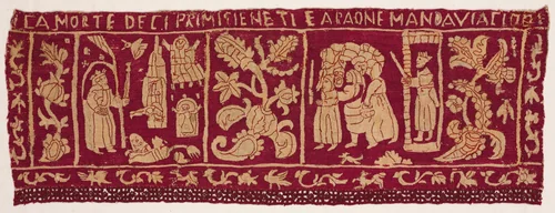 Embroidered Border: The Death of the First Born and the Israelites Sent Away by Unknown, textile, 1500-1699