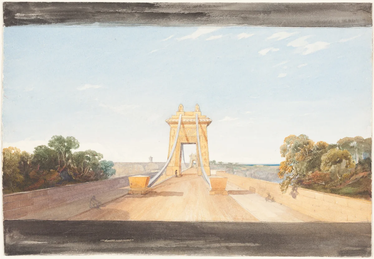 Clifton Suspension Bridge near Bristol by James Bulwer, drawing, 1827-1837