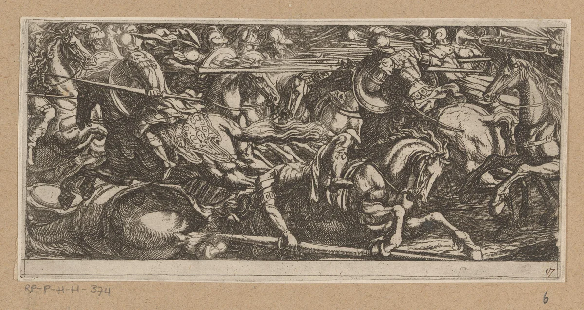 Soldaten te paard vechtend met lansen by Antonio Tempesta, print, 1565-1630