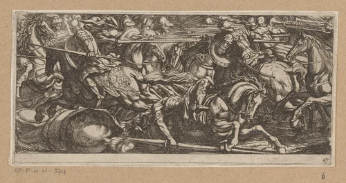 Soldaten te paard vechtend met lansen by Antonio Tempesta, print, 1565-1630