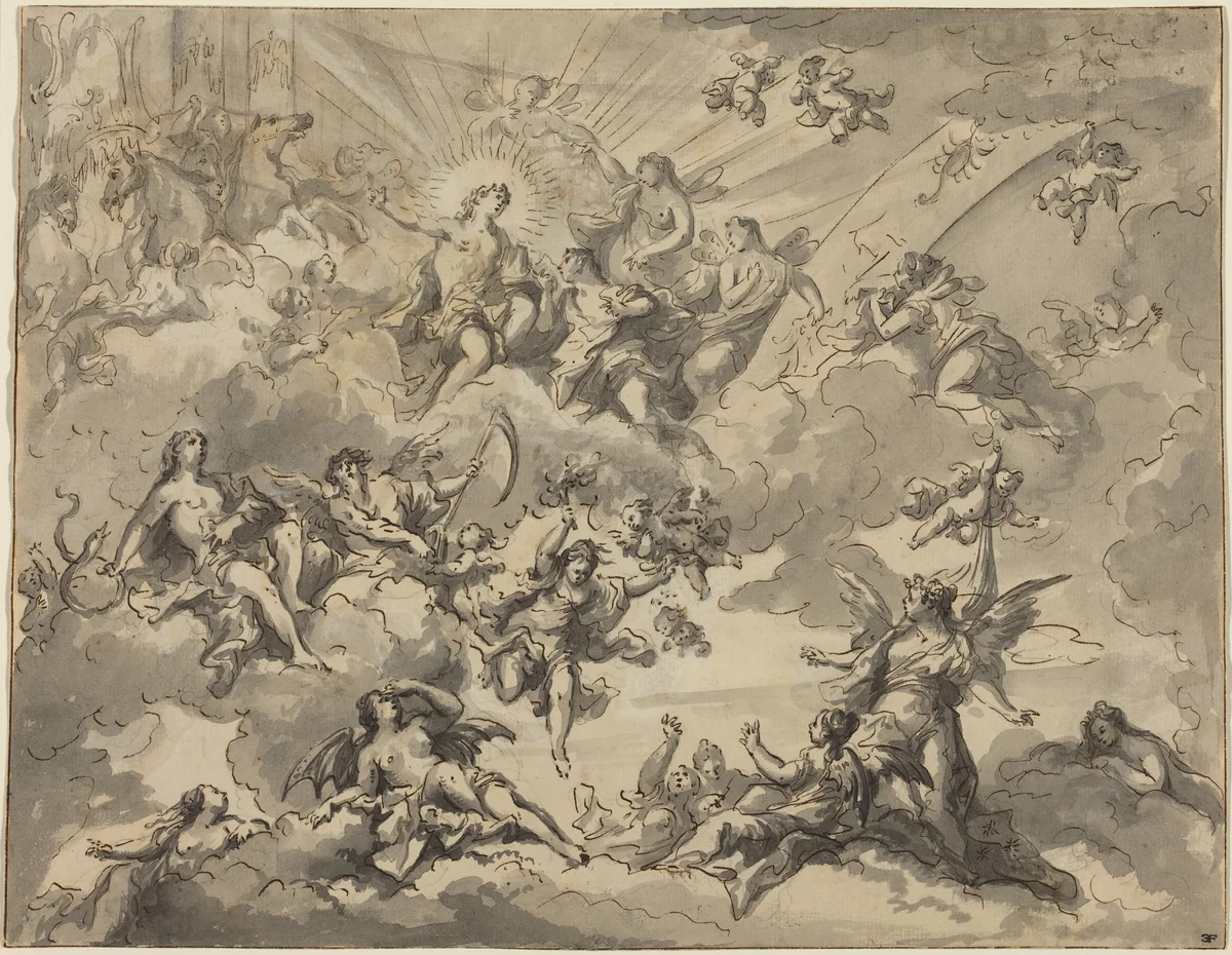 Apollo and the Muses by Giuseppe Valeriani, drawing, 1708-1761