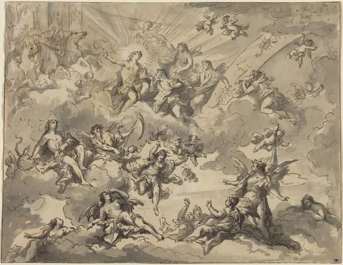 Apollo and the Muses by Giuseppe Valeriani, drawing, 1708-1761